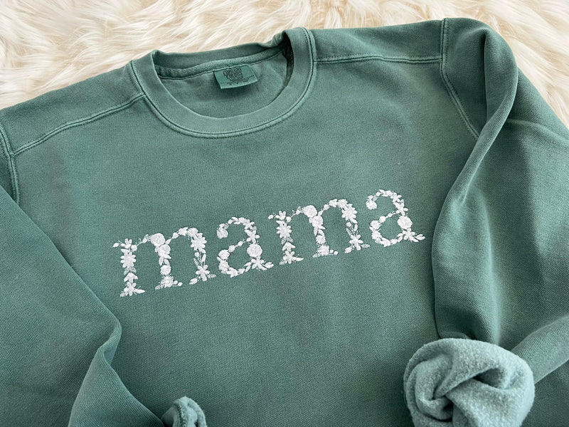 Comfort Colors Mama Embroidered Floral Sweatshirt